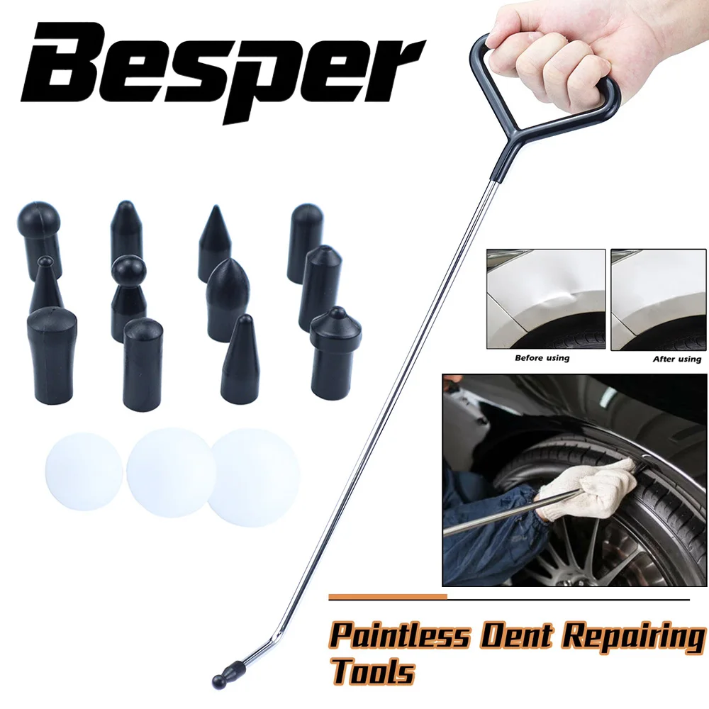 

Dent Repair Hooks Stainless Steel Push Rods, Car Body Dent Removal Crowbar Kit for Car Body Dents and Hail Damage Removal