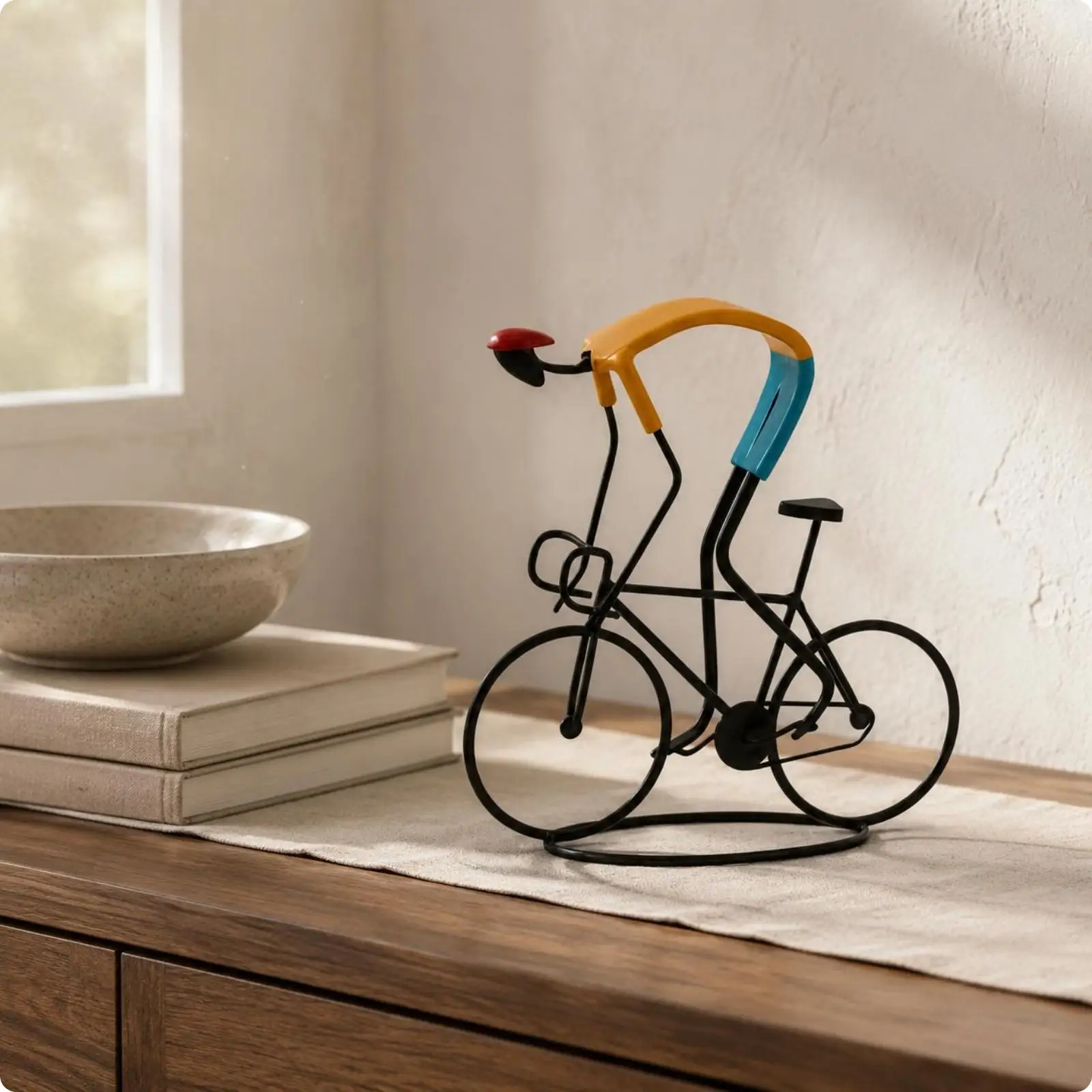 Metal Bicycle Sculpture Abstract Decor Statue Modern Home Accent for Console Table Bookshelf Gift
