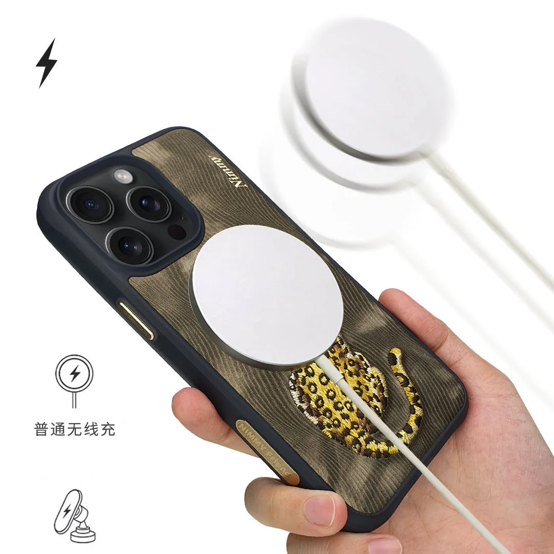 Three-dimensional embroidered mobile phone case, iPhone protective case with magnetic suction function