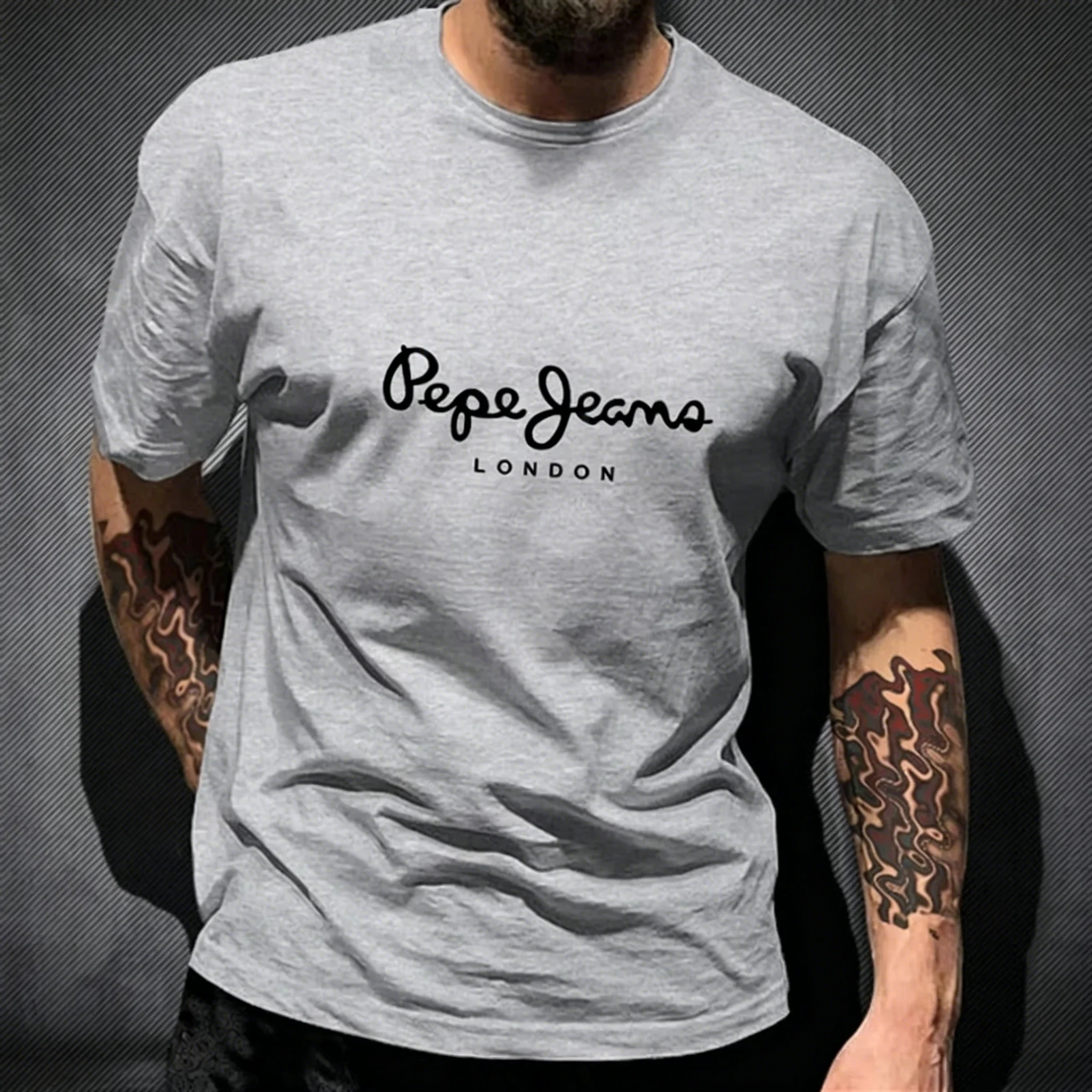 Pepe Jeans London Grafik-T-Shirt für Herren, Schwarz, lässig, Rundhalsausschnitt, kurze Ärmel, Streetwear, Baumwolle, Alltags-Top – Detail 11