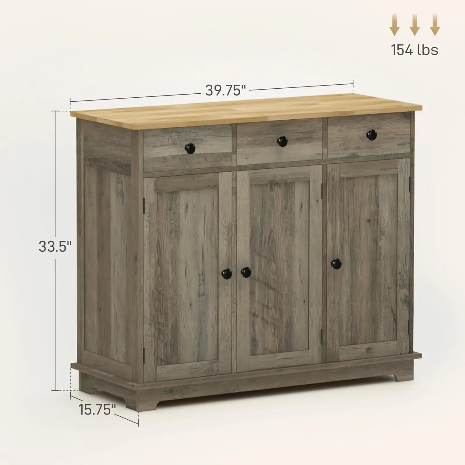 Homcom Side board mit Massivholz Arbeits platte, moderner Küchen schrank, Kaffee bar Schrank mit 3 Schubladen, Türen und