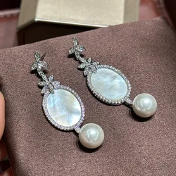 Delicate natural white mother-of-pearl flowers earrings simple luxury summer lady tender classic eardrop