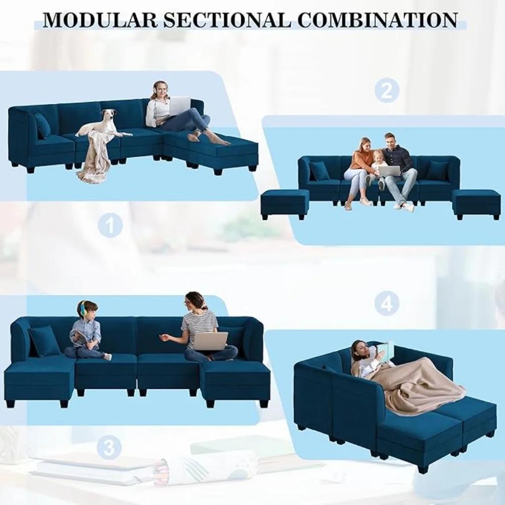 5 Pieces Sectional Couch Modular Sofa with Reversible Chaise 116