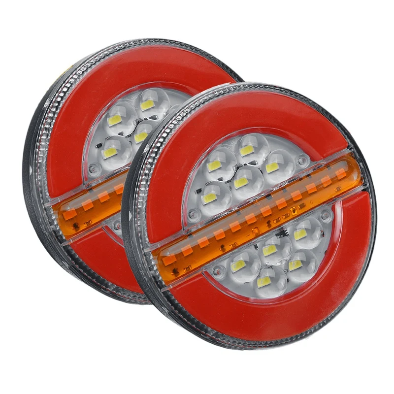 2Pcs 24V 4Inch LED Trailer Truck Tail Light Brake Light DRL Flow Turn Signal Lamp Strobe Light For Car Boat Bus Caravan