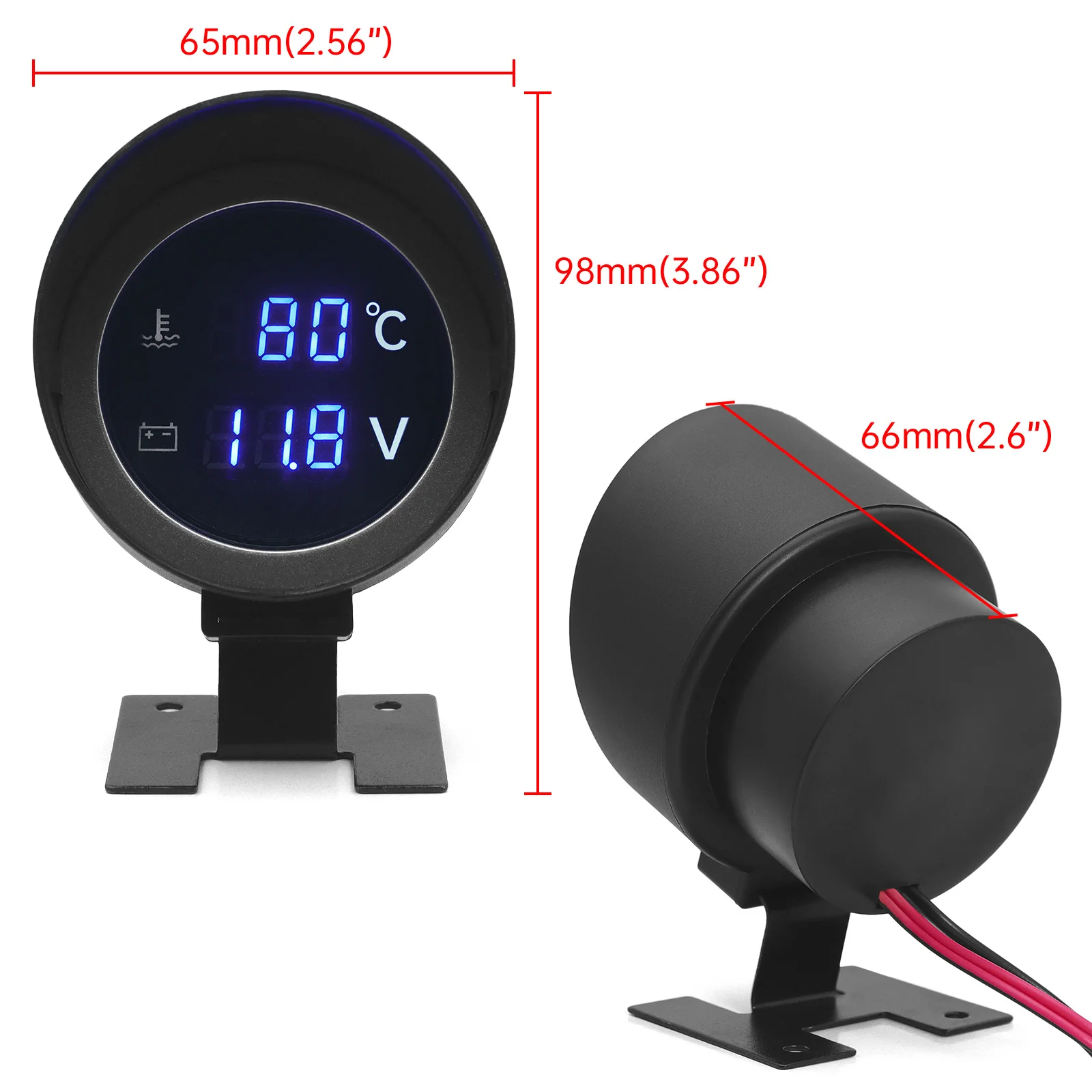 LED Digitale Wassertemperaturanzeige 2-in-1 Rundes Voltmeter mit Temperatursensor 1/8NPT Kühleranschlussadapter 26MM~40MM 12V24V – Detail 12