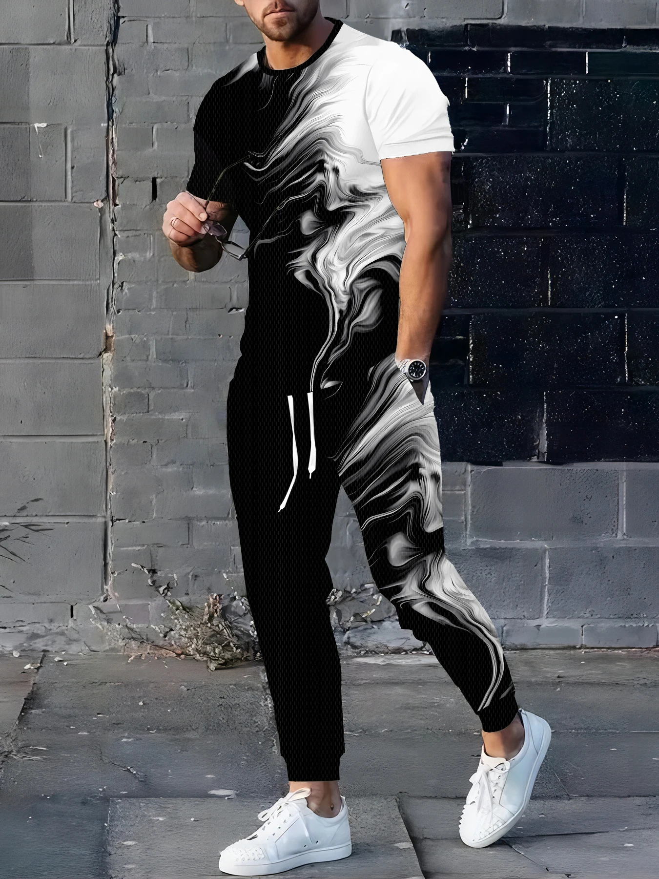 

Men's Letter King Print Sets Men Fashion Short Sleeve T-shirt + Pants 2pcs Set Suits Gradient Outfit Men Tracksuit Clothing