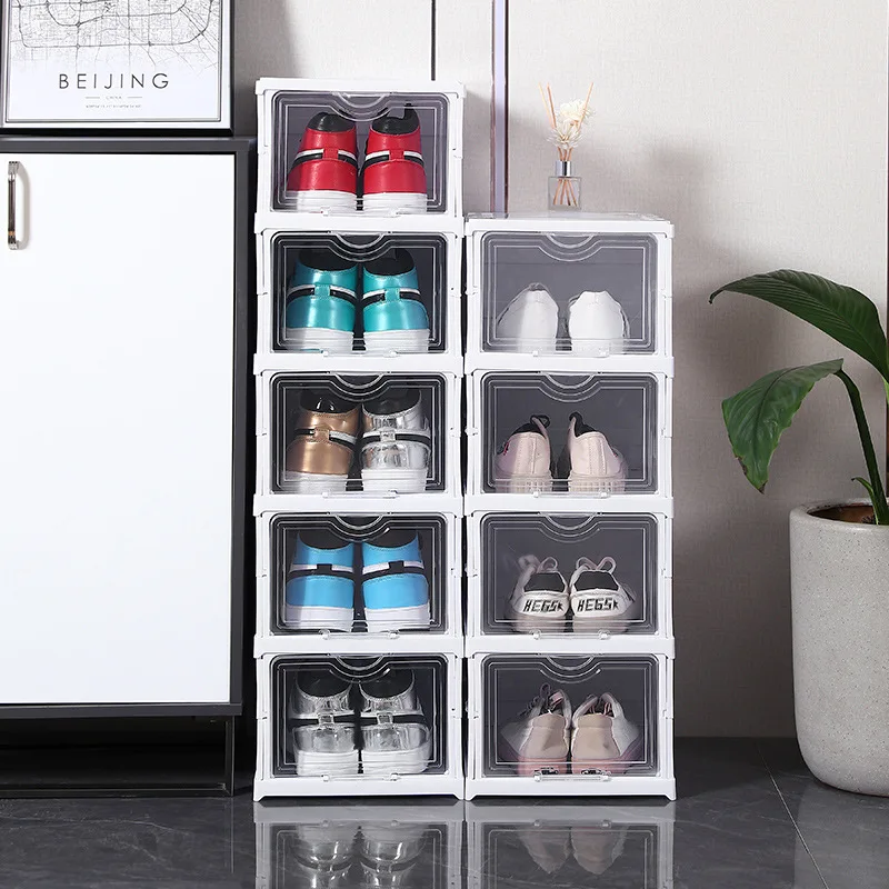 Transparent Plastic Shoe Cabinet Drawer, Folding Space-Saving Artifact, Shoes Storage Rack