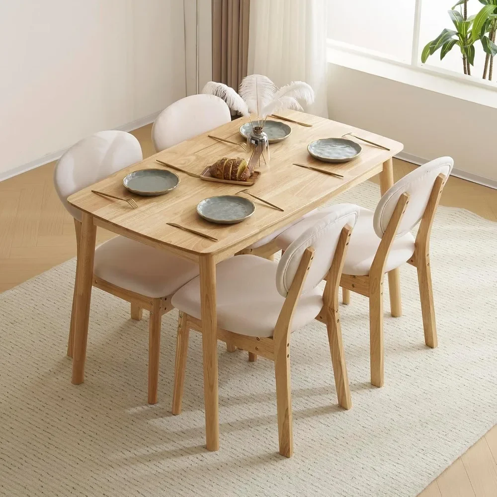 4 Chairs 1 Table Disassembly Rubber Solid Wood Soft Sponge Padded Seats & Backrests Dining Table and Chair Sets Cushion