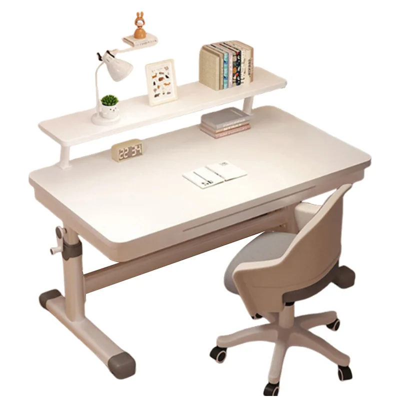 Children's Learning Desk Chair Set With Hand-Crank Adjustable Height Metal Study Desk Modern Minimalist Design For School Use