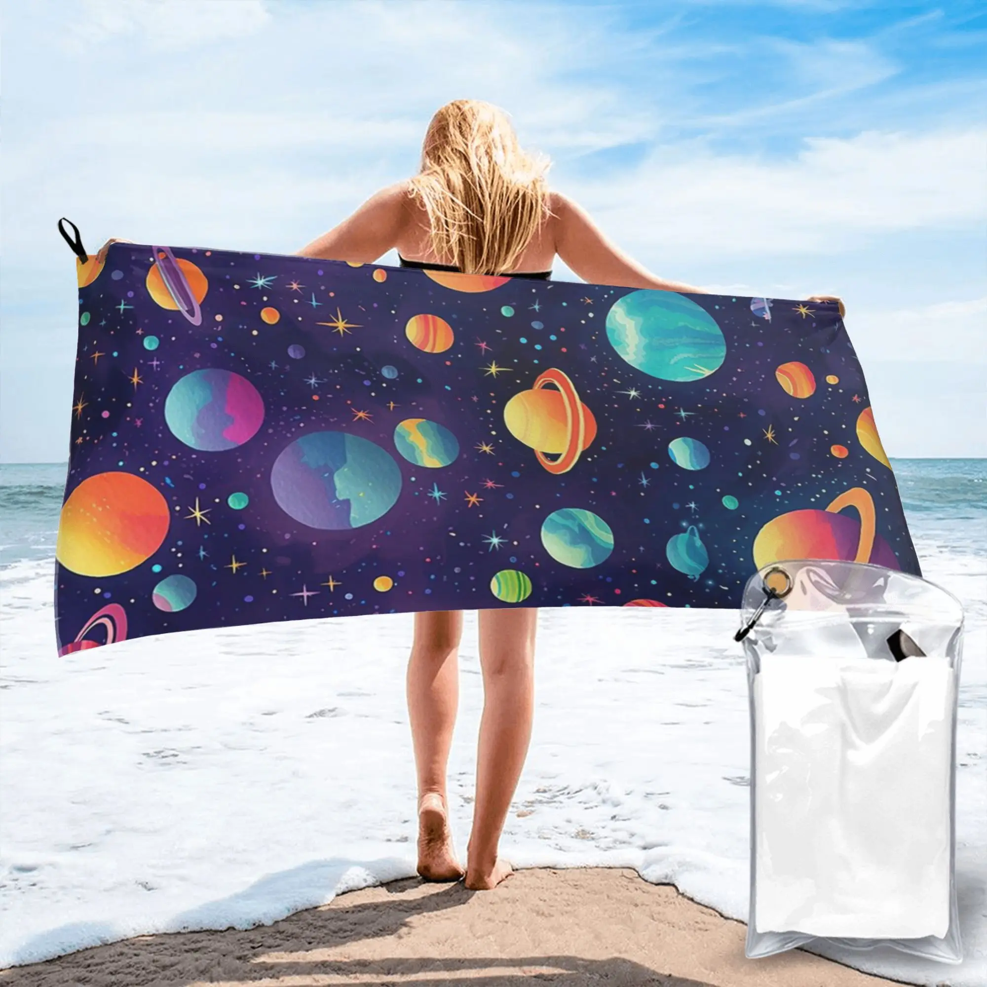 Solar System Space Planets Universe Beach Towel Soft Microfiber Quick Dry Absorbent Quick Towels For Yoga