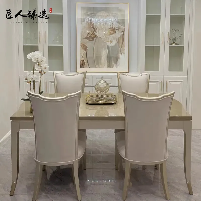 American light luxury art solid wood dining table and chair combination French simple rectangular household dining table advance