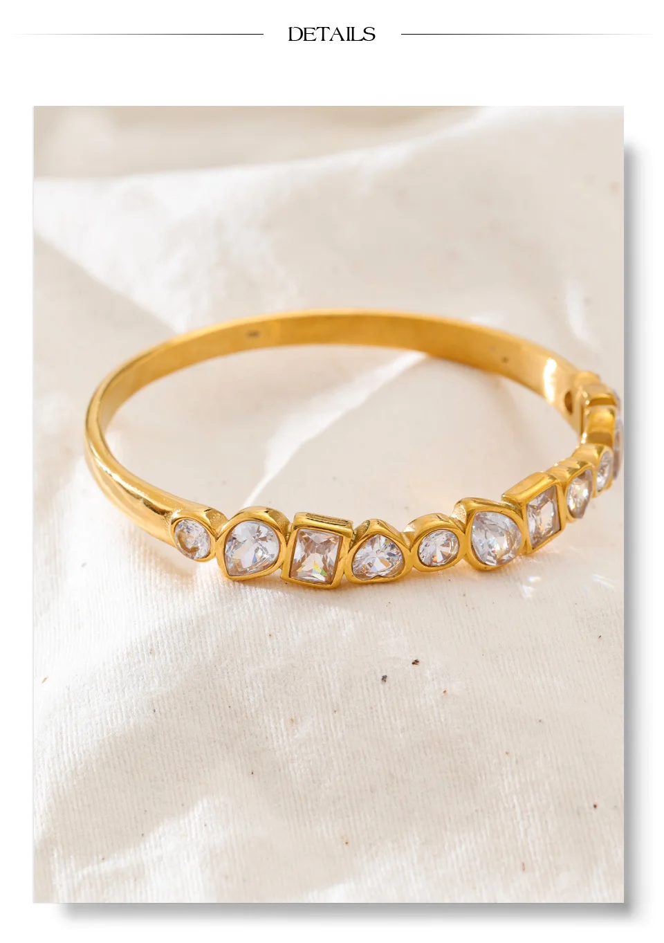 Yhpup 62mm Hochwertiger Edelstahl Zirkonia Goldenes Armband Armreif Neuankömmling Zarter Bling Handgelenkschmuck Wasserdicht – Detail 7