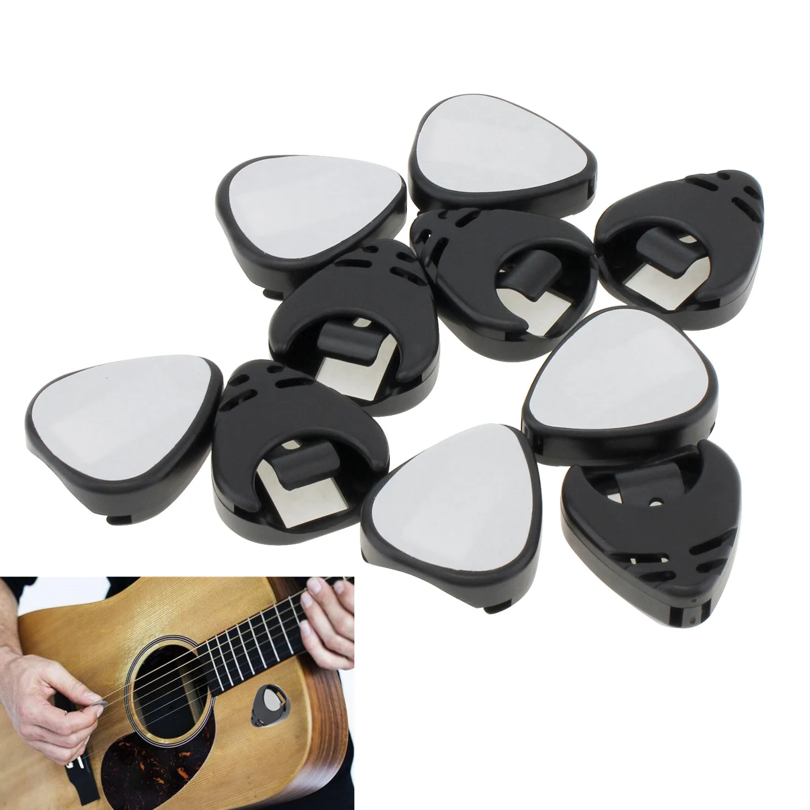 1/5/10PCS Guitar Pick Holder With 6 Picks Self Adhesive Back Pick Box for Acoustic Guitar /Bass /Ukulele Guitar Accessories