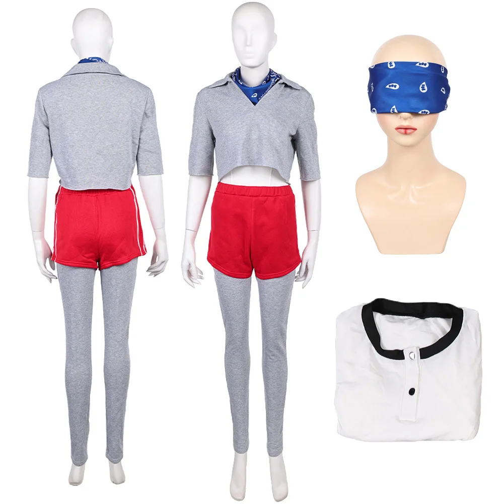 

Disguise TV ST 5 Eleven Cosplay Grey Clothes Set Red Short Blue Scarf Costume Outfits Adult Women Halloween Carnival Party