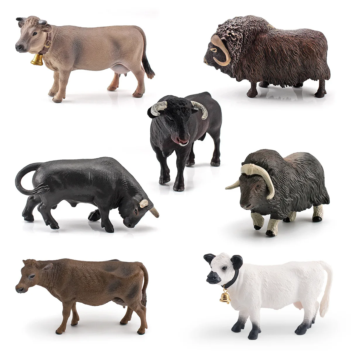 Mini toro negro, ganado marrón suizo, almizcle, buey, modelos de toro norteamicano, granja de ganado, mesa de arena, animales, decoración simulada