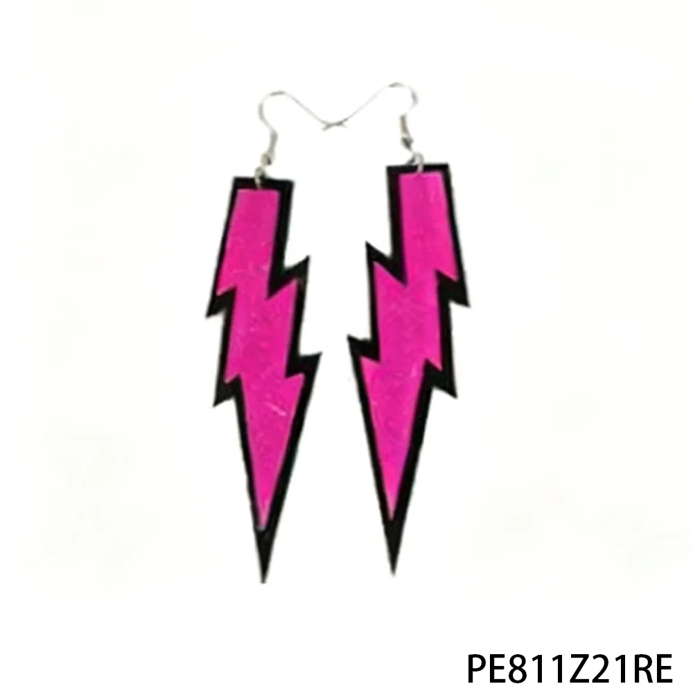 PESENAR 80s Party Essential Pink Lightning Bolt Earrings-Standout Retro Jewelry Great for Role-play and Cosplay