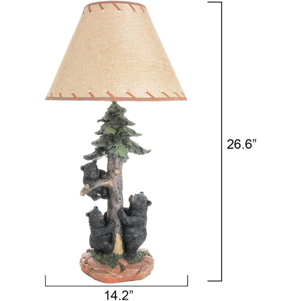 مصباح طاولة عائلي على شكل دب عتيق ريفي - كابينة، غرفة معيشة، منضدة، مكتب - طول 26.6، مثالي لديكور المنزل