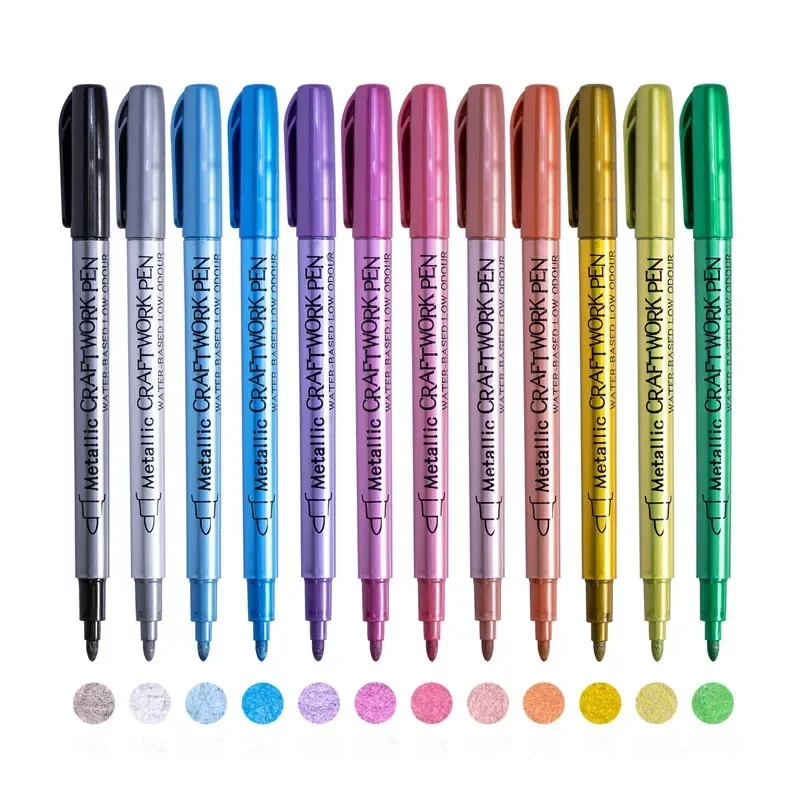 12 Colors Metallic Marker Pen Permanent Art Marker for Manga Crafts Scrapbooking DIY Colorful Pens Stationery Art Supplies