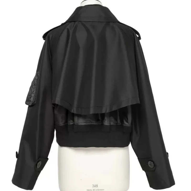 2025 Autumn Winter New Korean Casual Patchwork Lapel Jacket Irregular Long Sleeve Windbreaker Women Coat