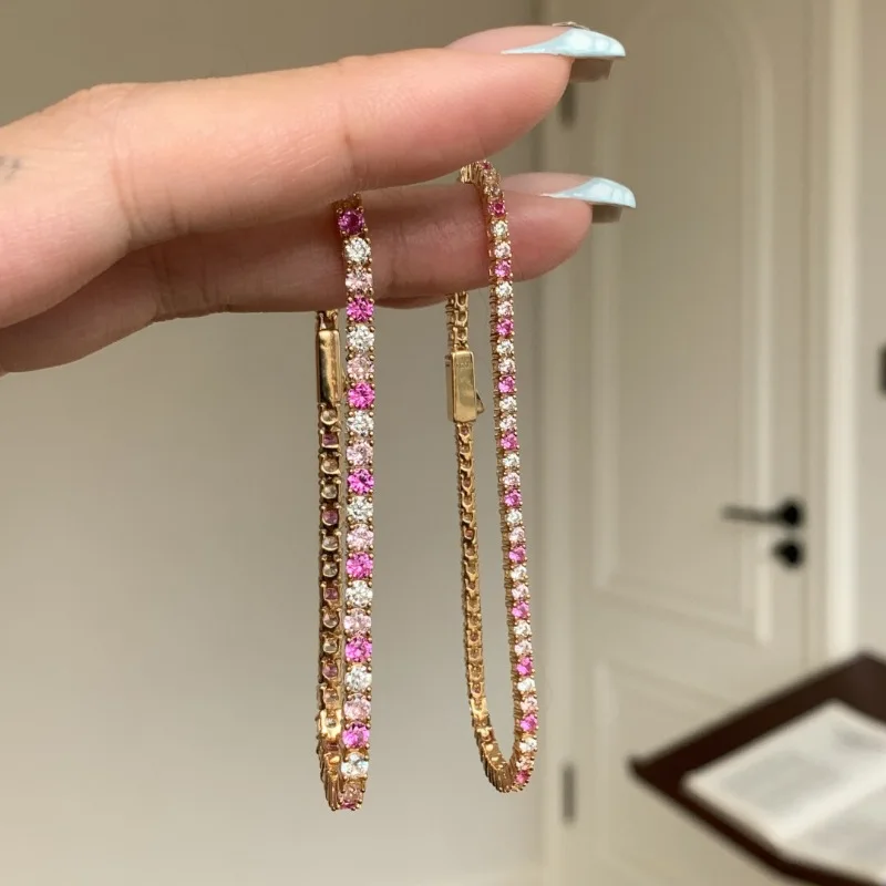 

Light luxury high-end peach pink diamond bracelet for women sweet exquisite Stacking style bracelets party jewelry gifts