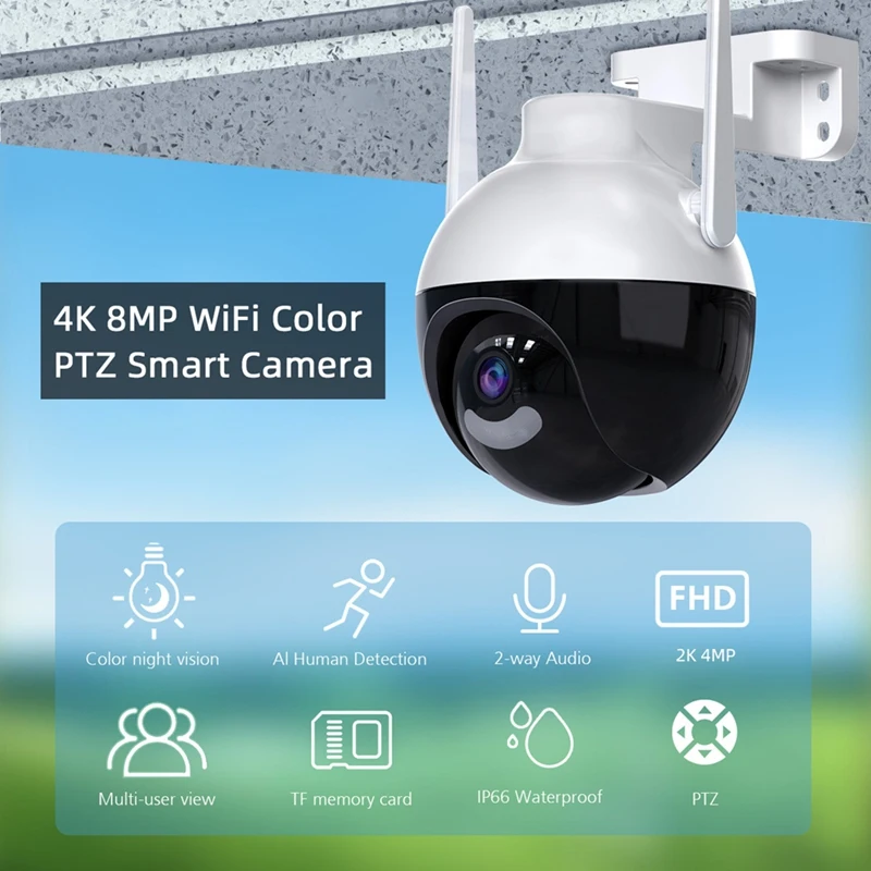 FORW-4K 4MP PTZ Pelacakan Otomatis IP Icsee Kamera Wifi Warna Keamanan Rumah Audio Pengawasan Video Luar Ruangan Steker UE