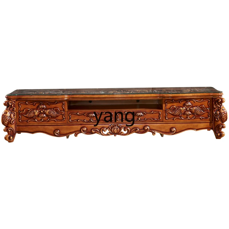 LH luxury living room oak TV cabinet coffee table combination full solid wood carving flower furniture