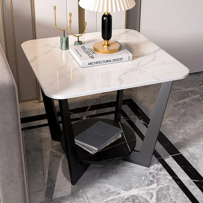 hj-Light Luxury Plate Edge Sofa square Table, Bedside Sofa Side Storage Rack, Headboard Table, Corner Table