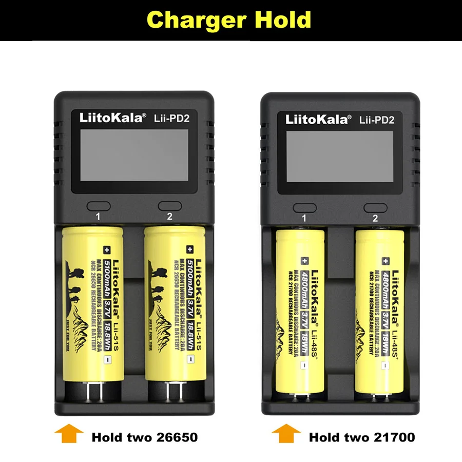 Liitokala Lii-PD2 1.2V 3.7V 3.2V AA/AAA 26650 18650 18350 21700 14500 20700 US EU UK Plug Lithium Rechargeable Battery Charger