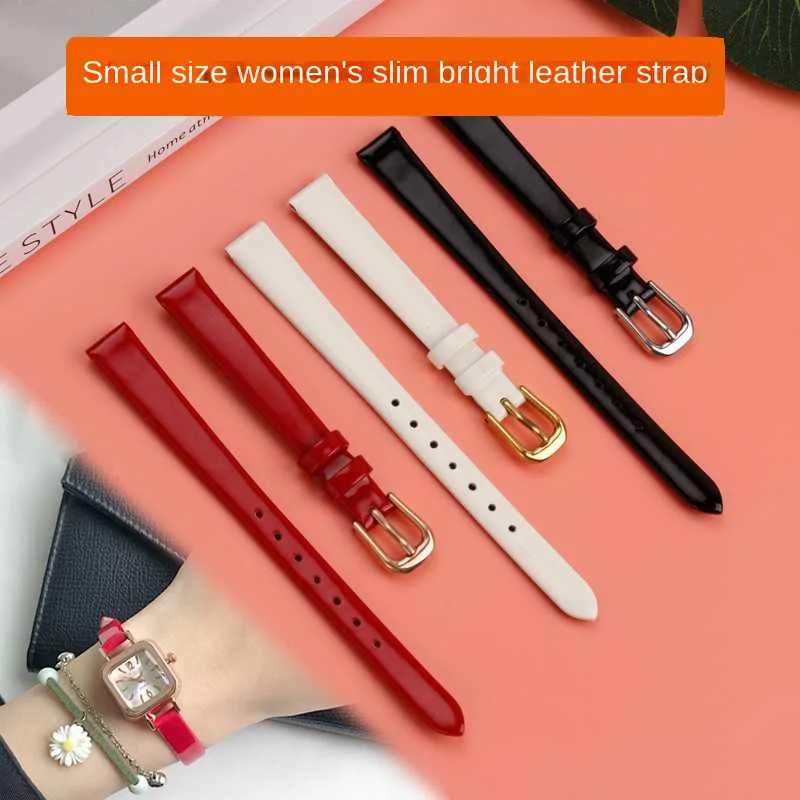 Shiny cowhide Watch Bracelet womens fashion watchband wristwatches mini band 6 8 10mm 12mm red white color small strap