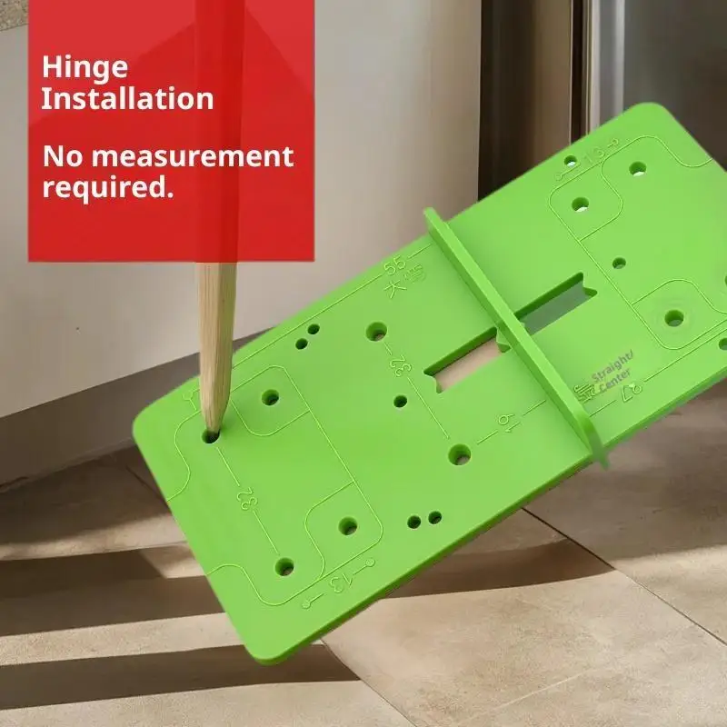 Gabarito chato para carpintaria, guia de perfuração de dobradiças, modelo de dobradiça de armários, ferramenta localizador de furos
