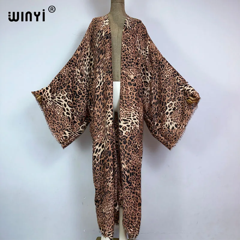 WINYI kimono Cotton feel leopard print beach cover-ups Elegant Cardigan sexy holiday Africa coat beach outfits for women kaftan