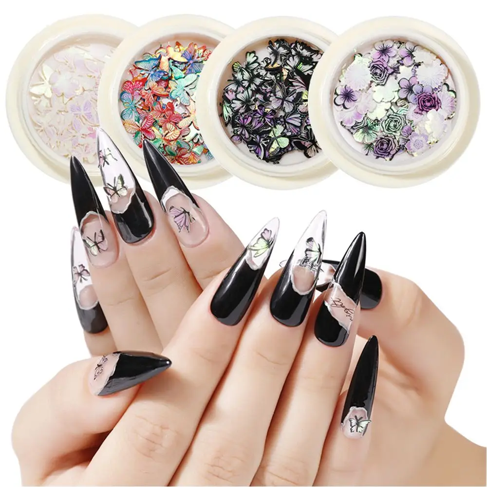 Wood Pulp Flakes Daisy Flowers Designs Butterfly Pattern Nail Paillettes Nail Art Sequins Ultrathin Holographic