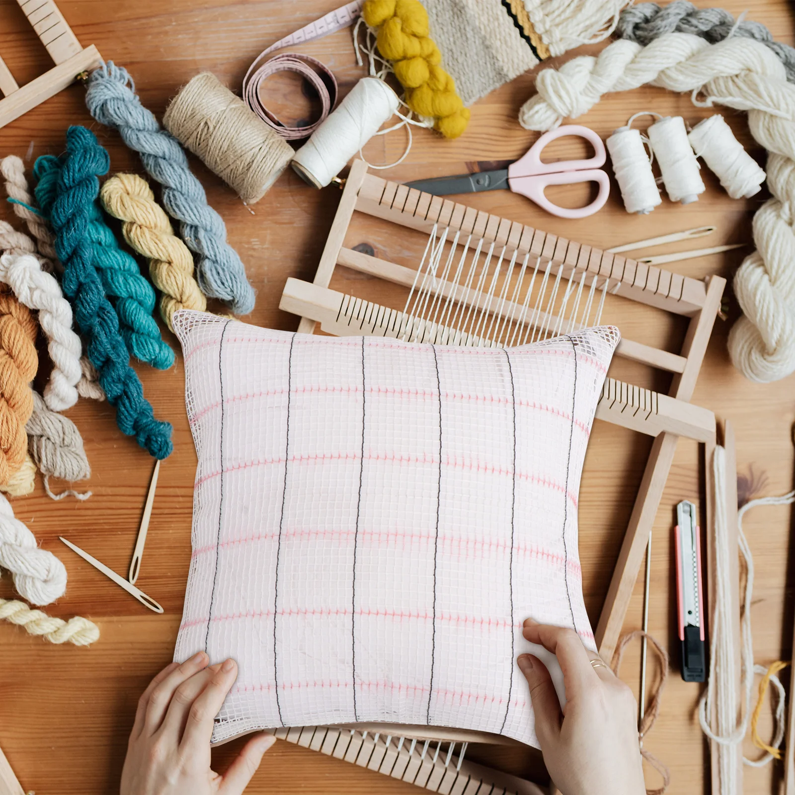 

1Pcs Embroidered Handmade Pillow Case Khaki Simple Design Sofa Cushion Cover for Home Bedroom Car Decoration Pillow Case