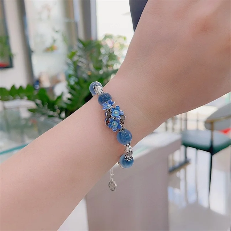 

Sterling Silver Bracelet S925 Gift For Women DIY Originality Girl Charm Garnet Festival Retro Fashion Jewelry