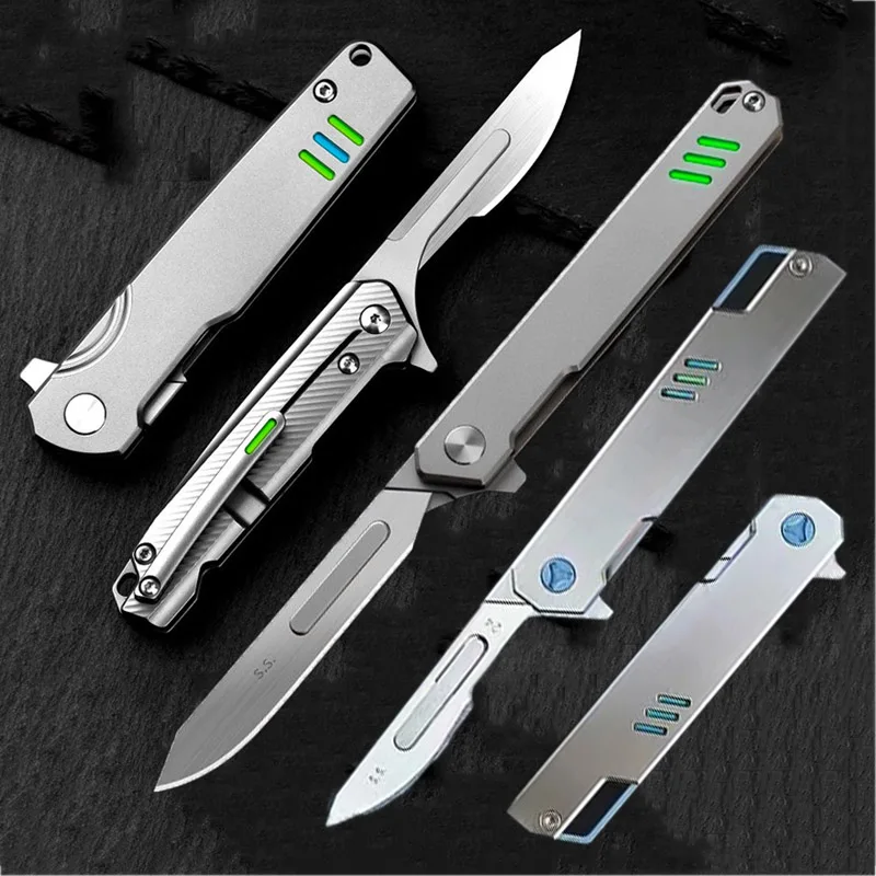 10 Styles CNC Titanium Quick Open Scalpel EDC Pocket Folding Knife Replaceable Blades Self-defense Camping Hunting Survival Tool