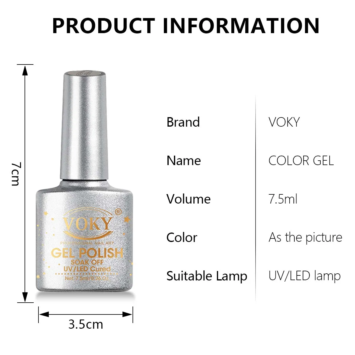 VOKY 7.5ml new feature Light colored Metallic Gel nail polish Spring/Summer Semi-Permanent Nail Soak UV/ LED Nail Art Gift