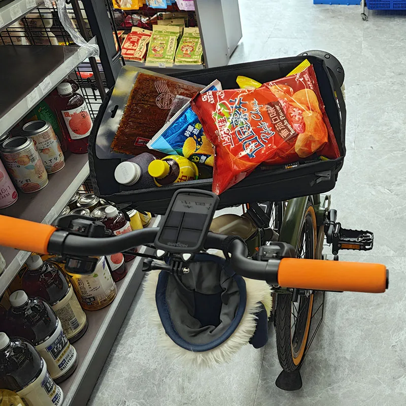 Für Brompton Faltrad: Vordere Aufbewahrungstasche mit Halterung, Original Vordertasche, Gemüsekorb und interne Halterung – Detail 12