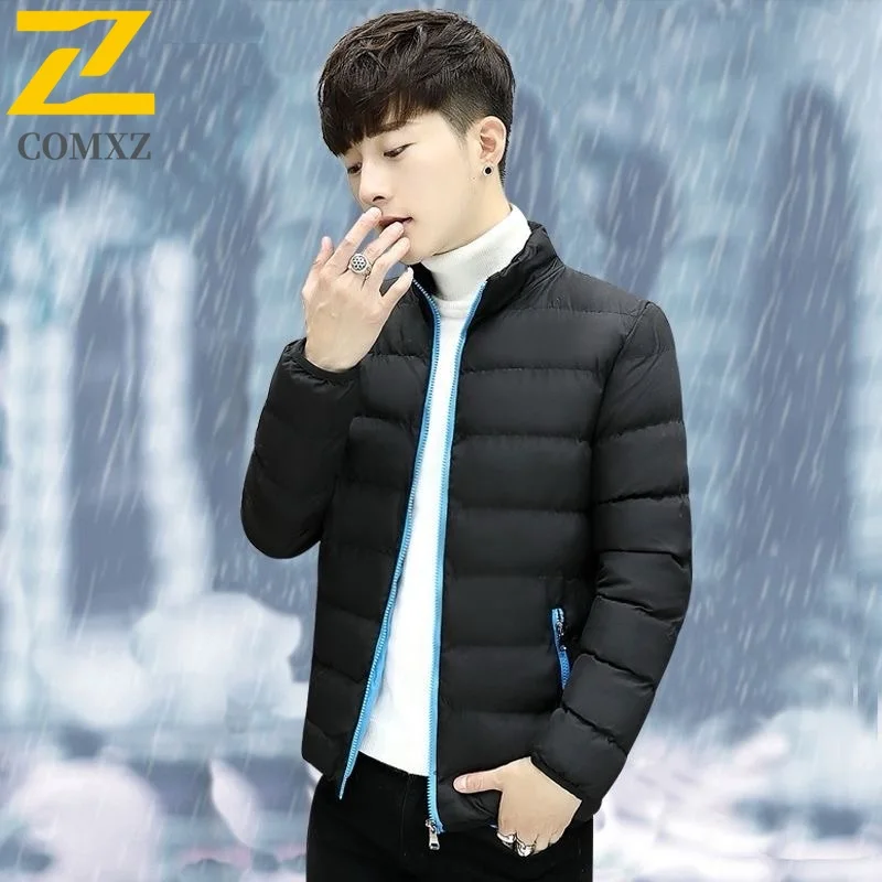 

Men Parka Coat Thickened Stand Collar Solid Color Minimalist Hiking Travel Winter Jacket Ski Warm Windproof Cold Bread Jacket