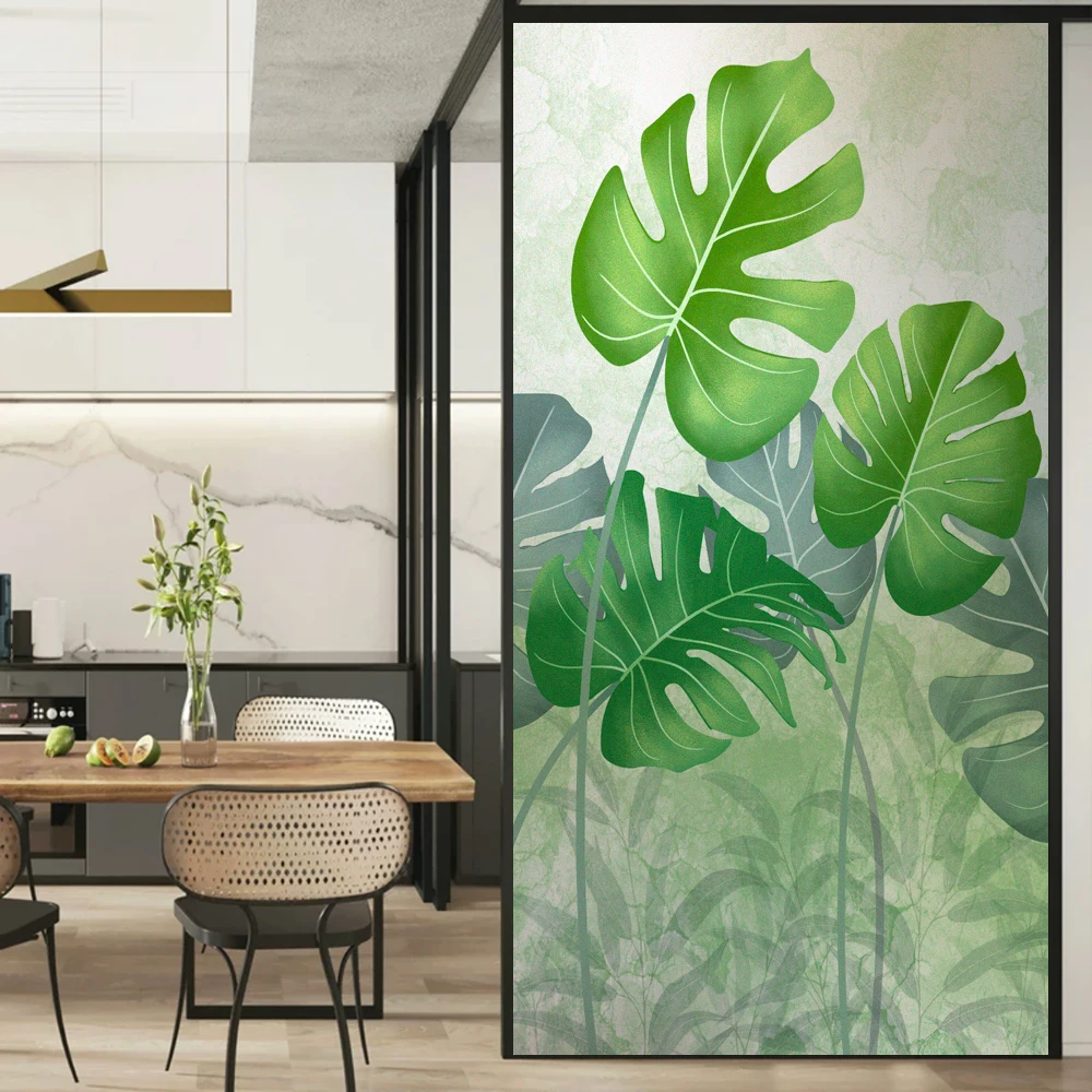 

Green Plants Decorative Privacy Window Film UV Blocking Heat Control Window Coverings Static Cling Glass Sticker for Home