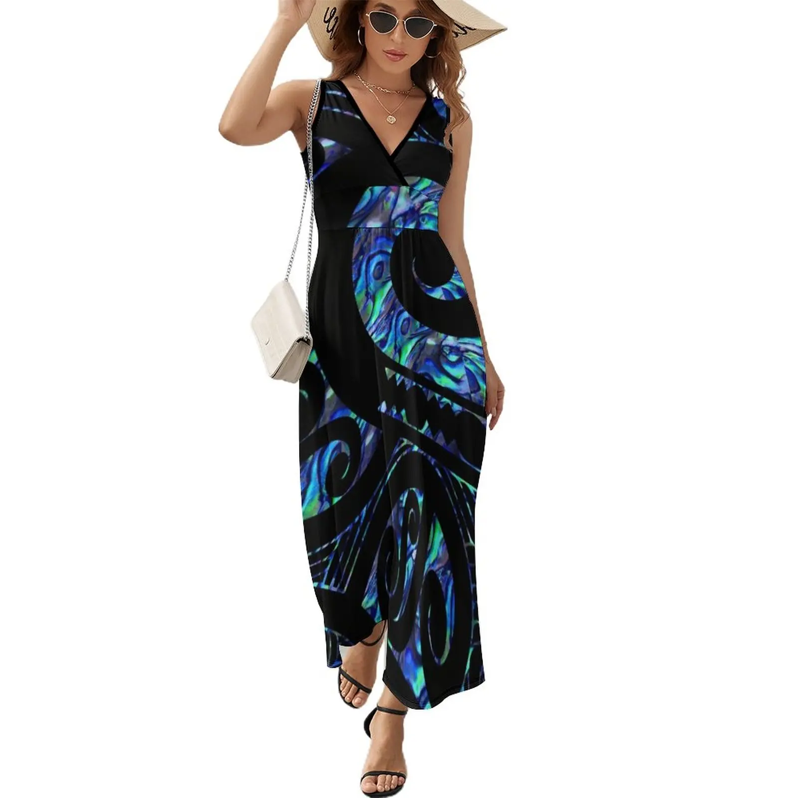 New Zealand Maori Paua Tattoo Koru Design Sleeveless Dress elegant chic wedding evening dresses Long dresses Women's clothing