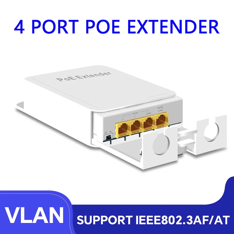 4Ports Outdoor POE++ Gigabit Extender 1 In 4 Out POE Switch Repeater With 1000Mbps IEEE802.3af/at/bt Extender For Camera