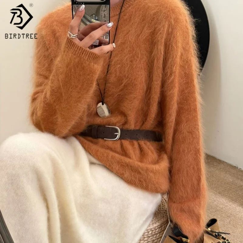 

Birdtree,90% Sheep Wool 7% Cashmere Sweater,Women's Plush Knitted Warmth Knitwear,2025 Autumn Winter Soft Pullover T5N512JF