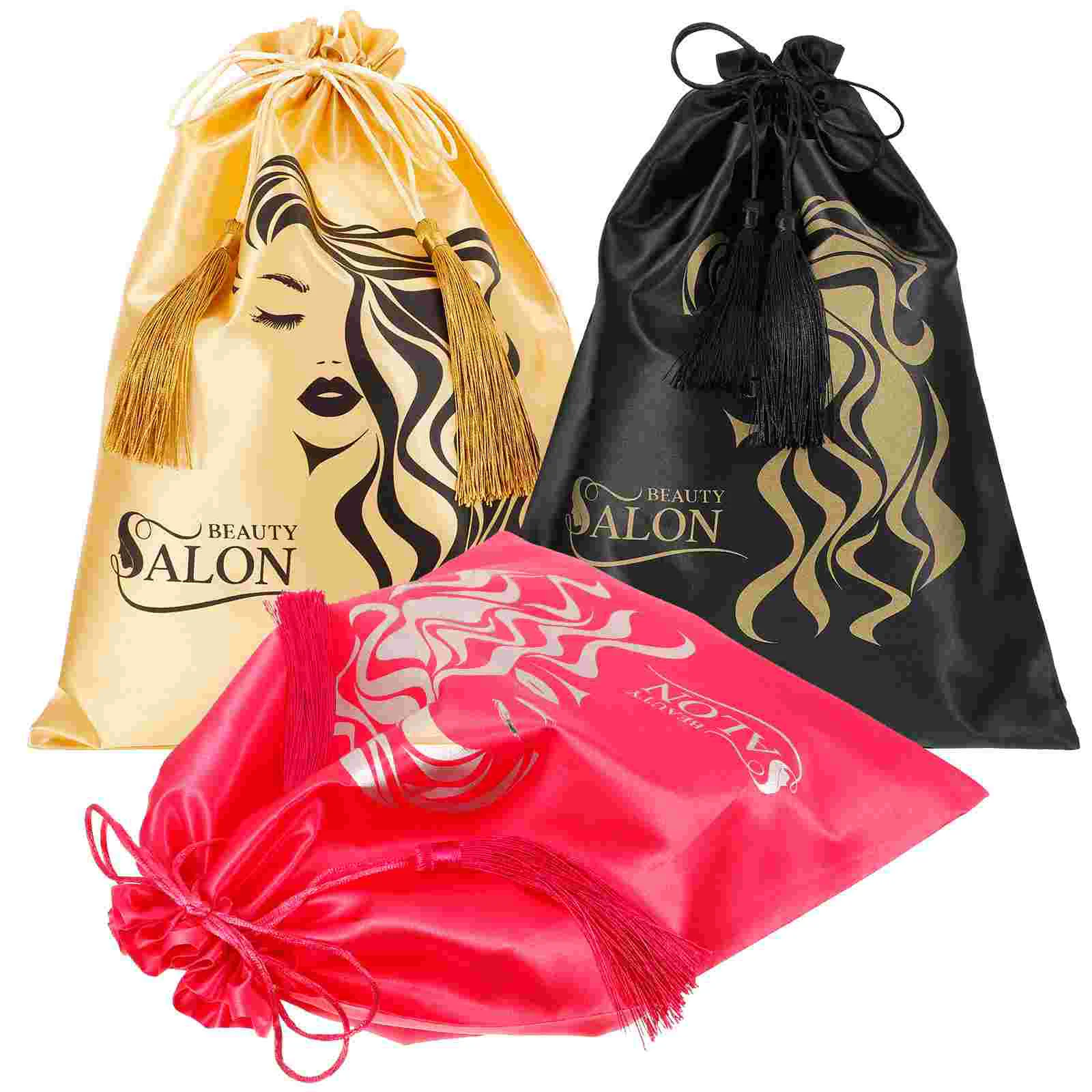 3 Pcs Packaging Bag Satin Bags Drawstring Storage with for Hair Business Large