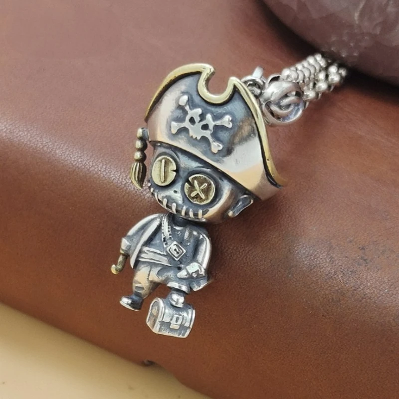 

Real 925 Sterling Silver Personality Retro Fashion Pirates Witch Beans Dolls Pendants Men And Women.