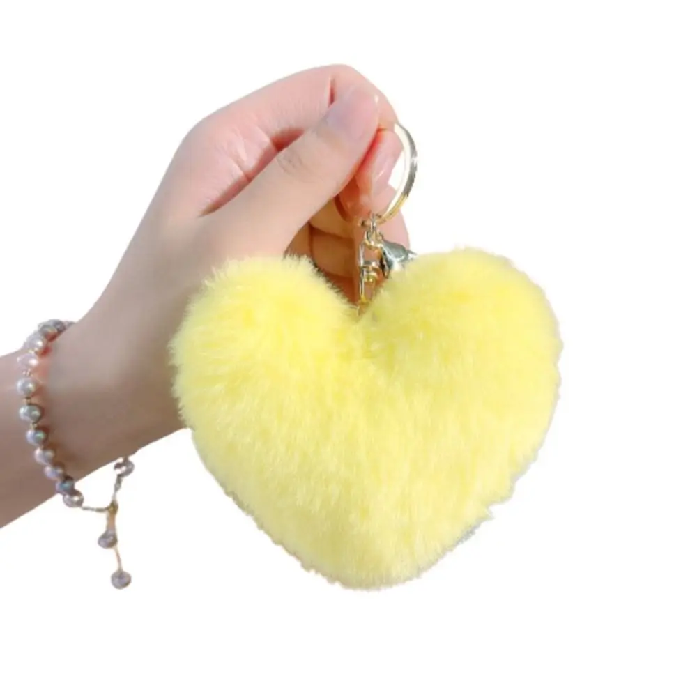 Fashion Love Heart Plush Bag Pendant Fluffy Ball Imitation Rabbit Fur Key Chain Solid Color Bag Accessories Car Key Ring
