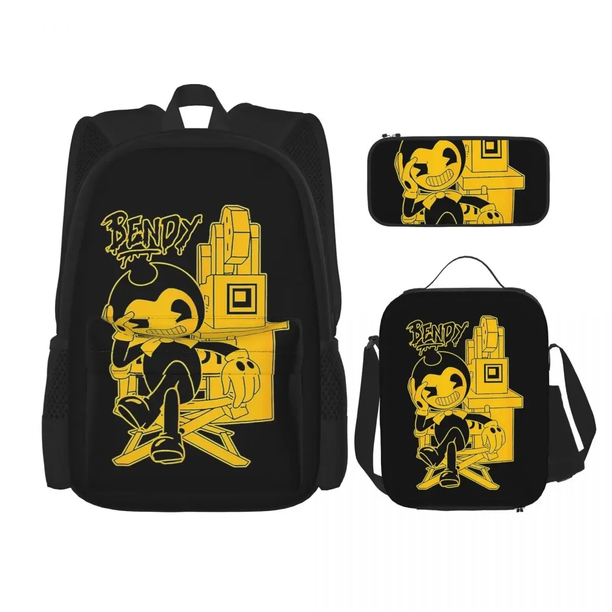 Bendy-Ink-Machine Backpacks Boys Girls Bookbag Children School Bags Cartoon Kids Rucksack Lunch Bag Pen Bag Three-Piece Set