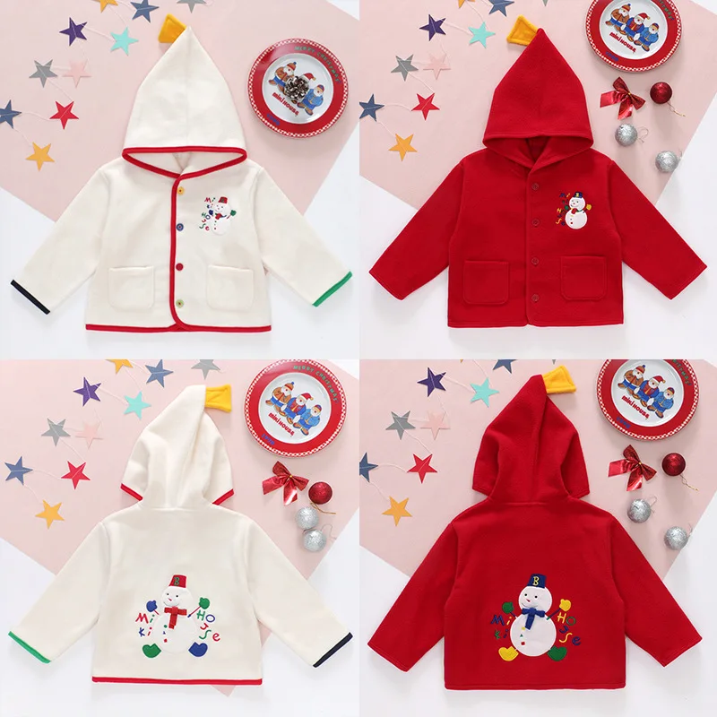 Children's Clothes Christmas Winter Cartoon Snowman Embroidered Wizard Hat Jacket Fleece Cardigan for Boys and Girls and Winter