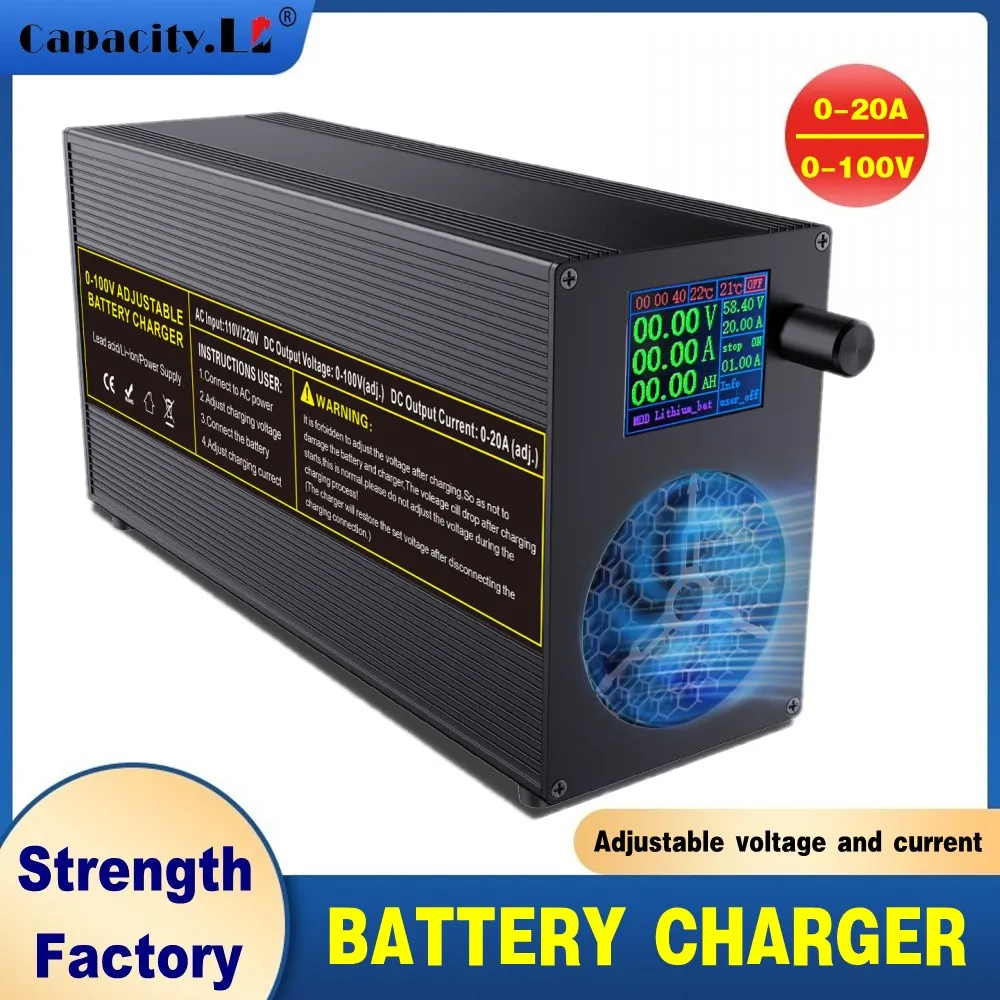 100V 96V 72V 84V Lifepo4-lader 36V 48V 24V Lithium-batterijlader 20A 40A Instelbare stroomspanning loodzuurlader