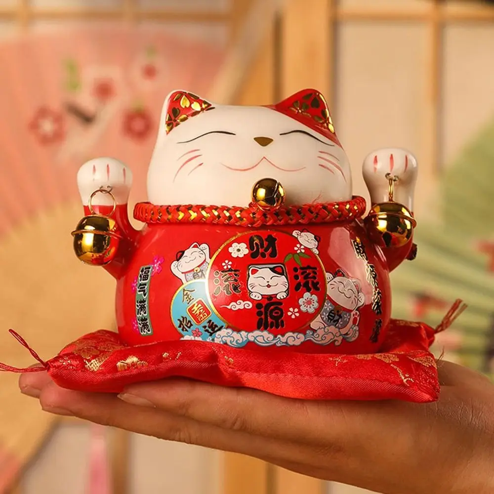แมวกวักนำโชคขนาด 4.5 นิ้ว ของตกแต่งบ้าน ทำด้วยมือจากเซรามิก รูปปั้นแมวนำโชค ของตกแต่งรถยนต์แบบพกพา ของตกแต่งบ้านและร้านค้า