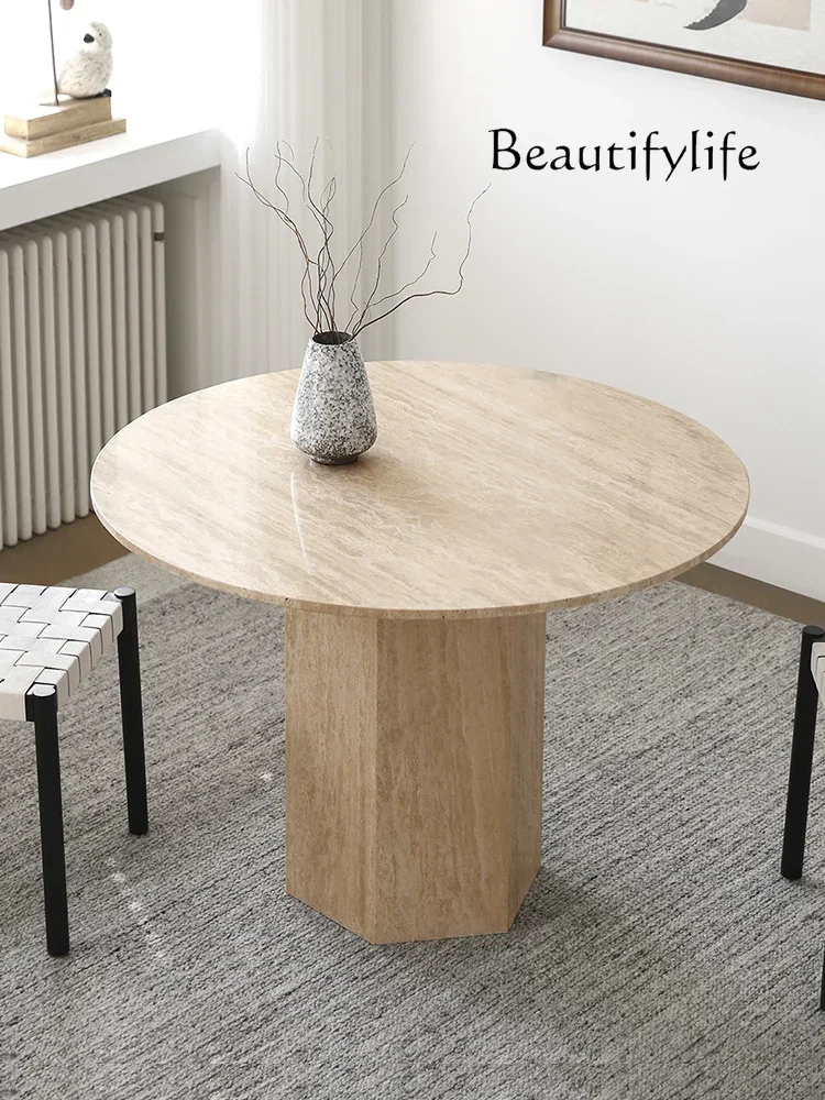 

Living Room Natural Cave Stone Dining Table Small Apartment Style round Simple Home Light Luxury High Sense